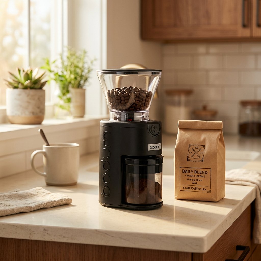 A small electric burr coffee grinder on a home kitchen counter — a beginner-friendly upgrade for do you need a coffee grinder