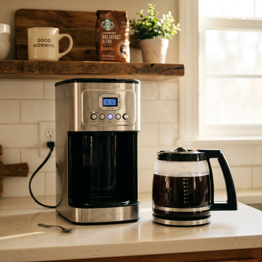 Cuisinart DCC-3200P1 14-cup programmable drip coffee maker on a kitchen counter — best overall coffee maker for beginners