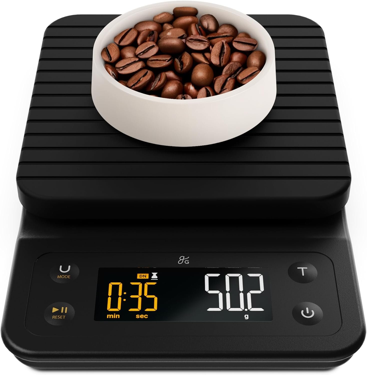 Greater Goods Coffee Scale — our recommended beginner coffee scale for using a coffee brew ratio calculator