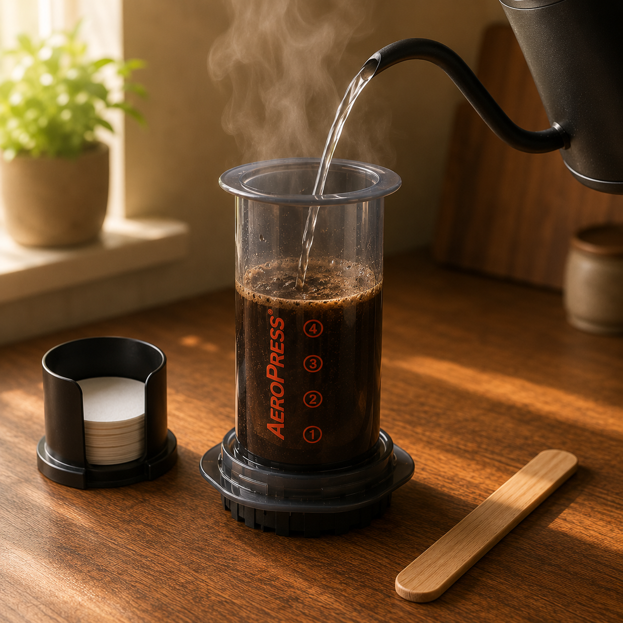 Pouring hot water into an inverted AeroPress chamber