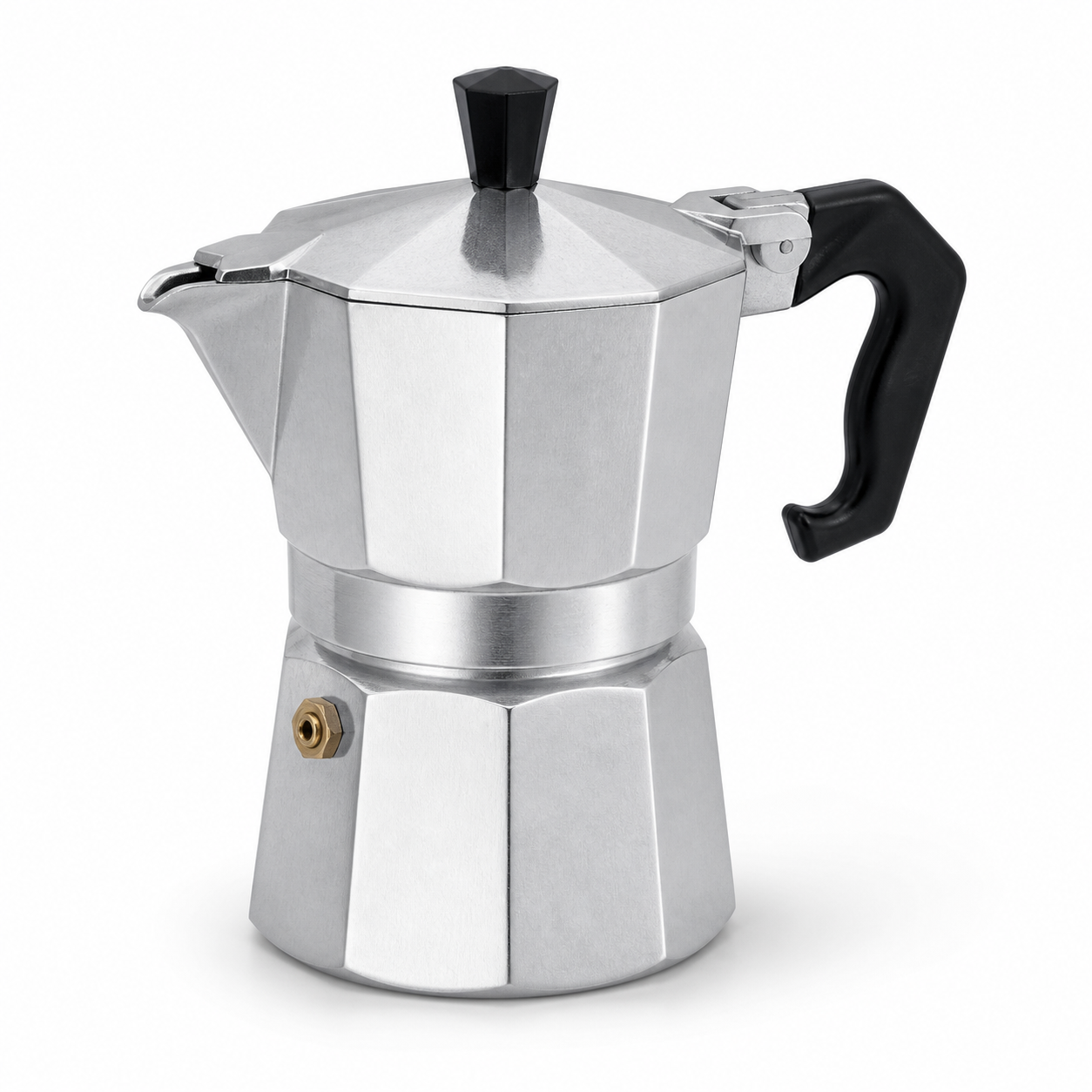 Classic aluminum Bialetti Moka Express 3-cup stovetop espresso maker on a white background — our recommended beginner moka pot
